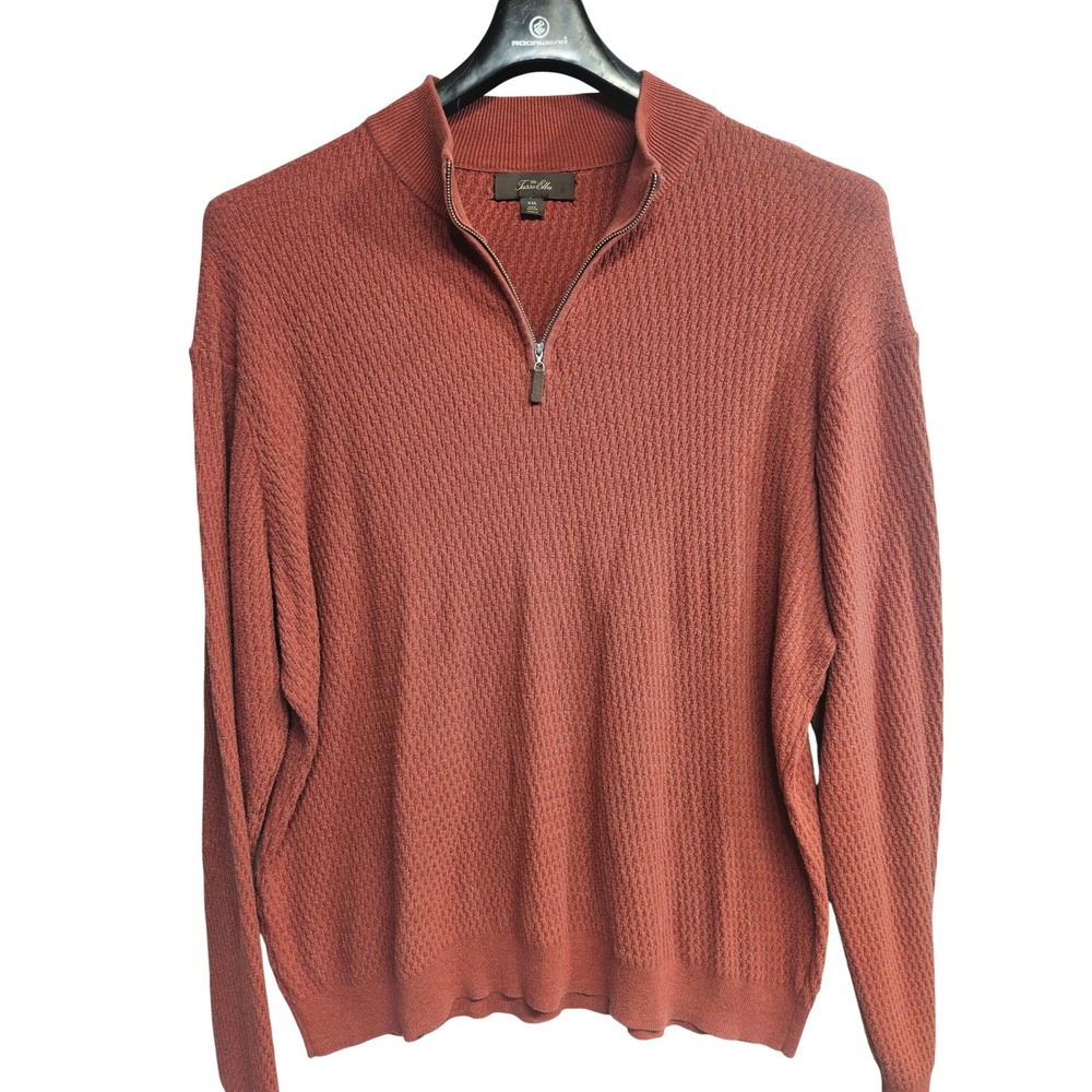 Tasso Elba Mens XXL Rust Red Cotton Textured Waffle Knit Quarter Zip Sweater